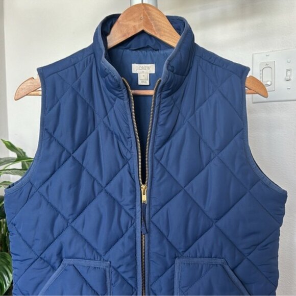 J Crew Quilted Puffer Vest Sz M Full zip Navy Blue - Picture 2 of 9
